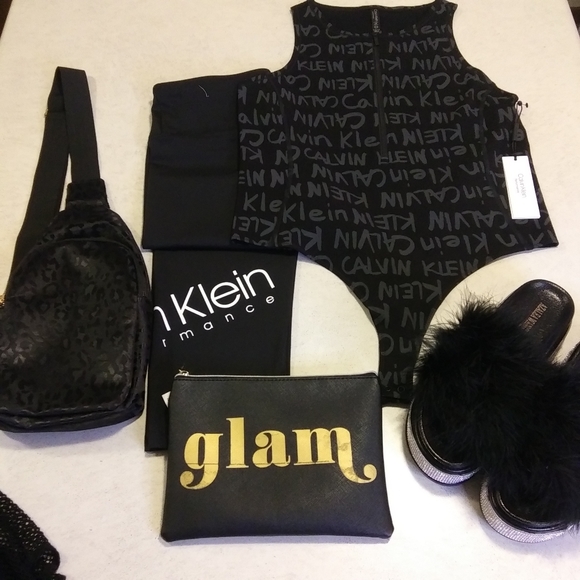 Leggings. CALVIN KLEIN PERFORMANCE. Size: LG. Color: Black w/White Logo. - Picture 1 of 11